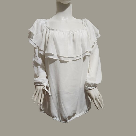 Michael Kors Women's Size 0X White Ruffled Off-The-Shoulder Blouse NWT (39) - Picture 1 of 11